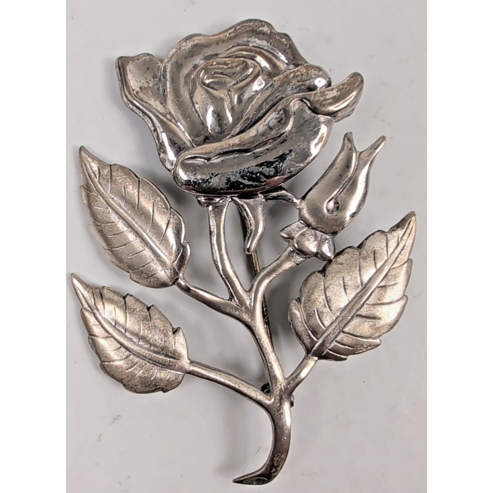Vintage Lang Sterling Silver 3D Rose Flower Pin Brooch 12.3g